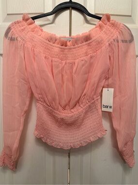 Bar III Light Pink Smocked Off-Shoulder Blouse
